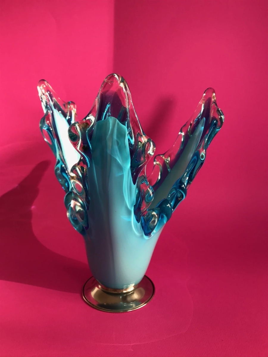 Light blue glass vintage centerpiece 60s-70s