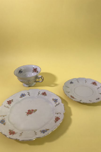 Bavarian porcelain breakfast set – blue and orange flowers