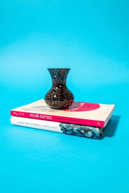 Vintage dark grey silver flakes vase