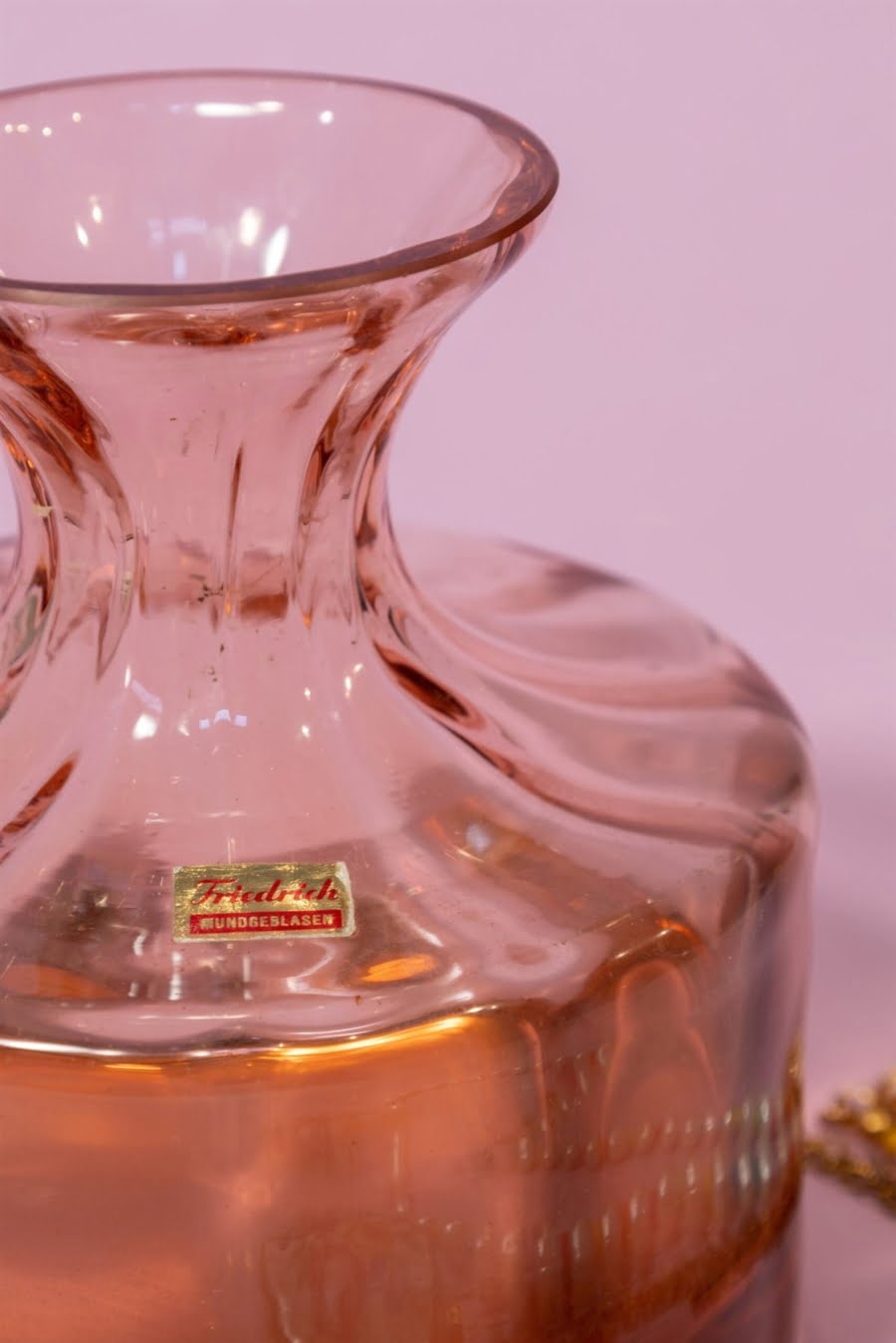 Mid-century peach pink art glass vase
