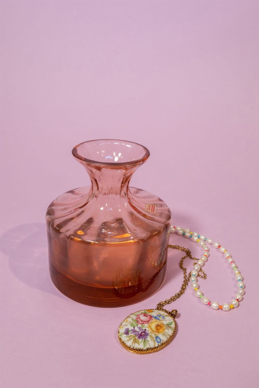 Mid-century peach pink art glass vase