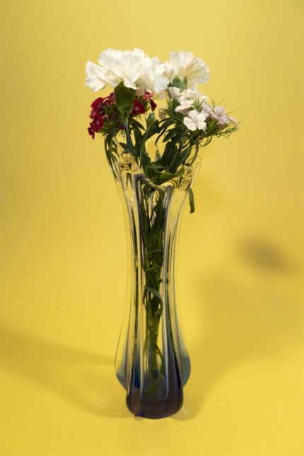 Vintage cobalt blue art glass vase 60s