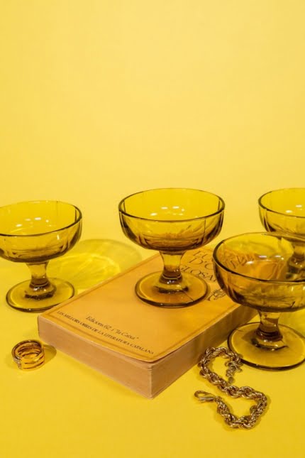 Vintage amber glass dessert set of six 50s - 60s