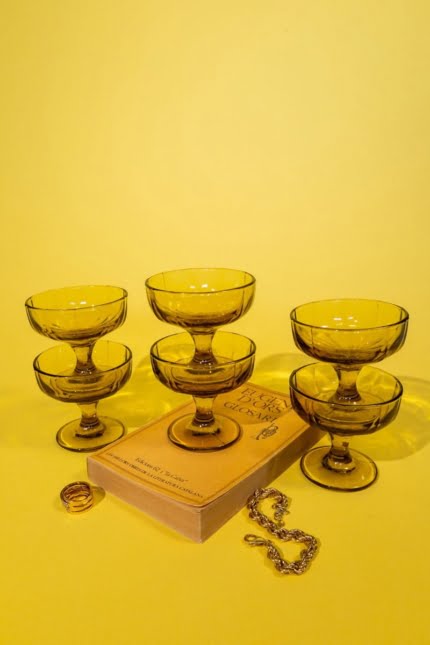 Vintage amber glass dessert set of six 50s - 60s
