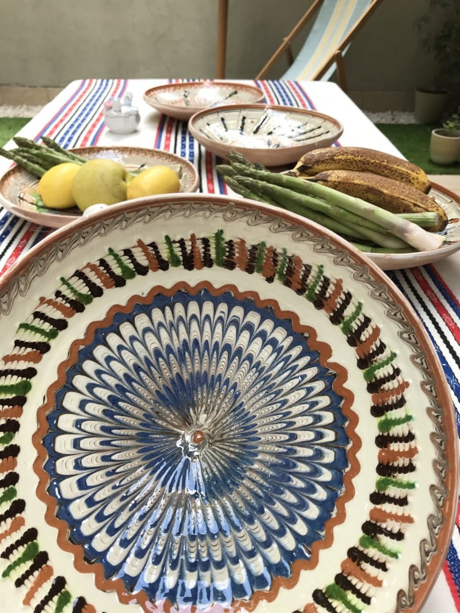 Horezu handmade ceramic plate – blue petals - Image 2