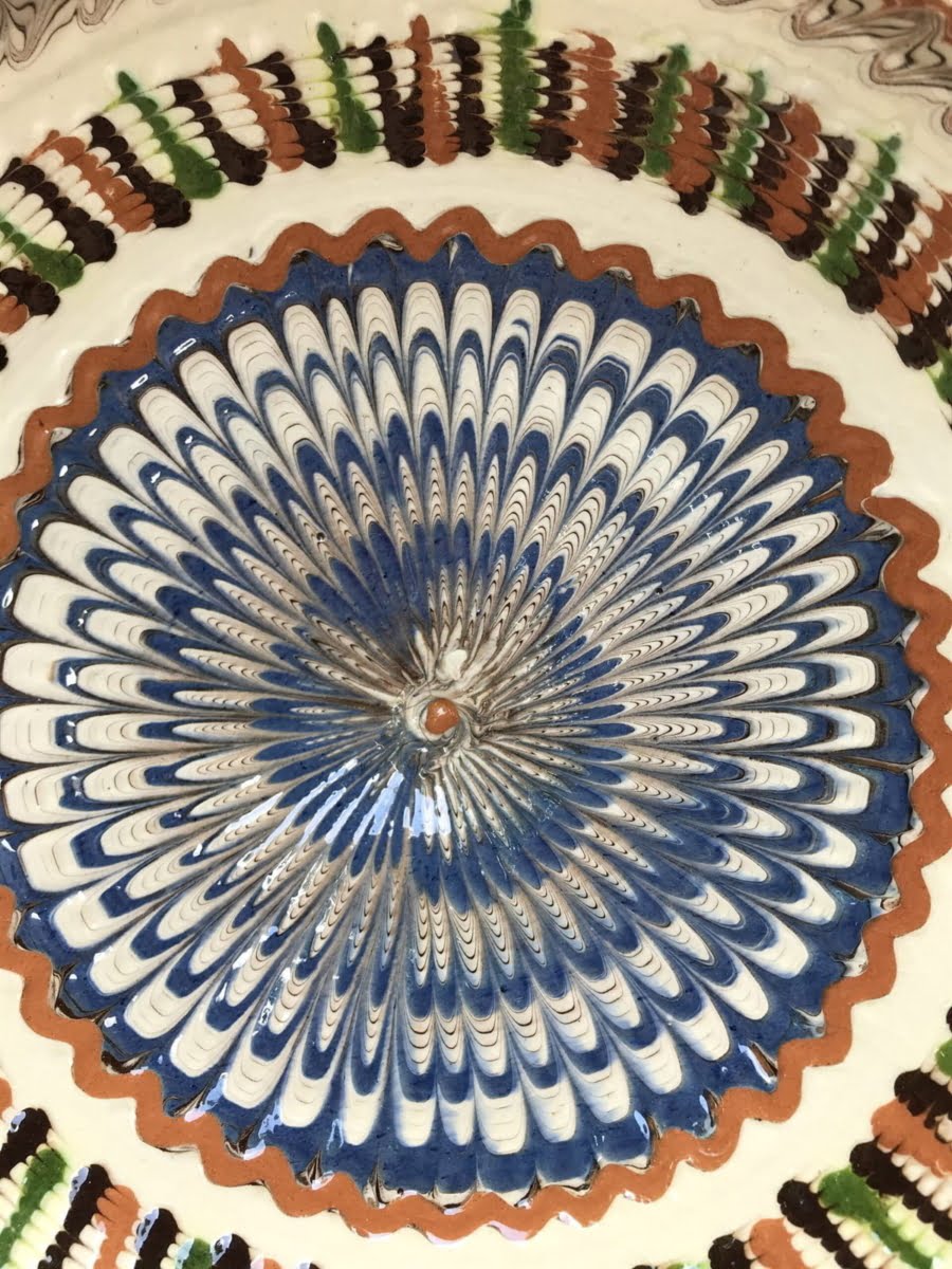 Horezu handmade ceramic plate – blue petals - Image 4