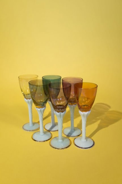 Vintage opaline stemmed glasses set of six