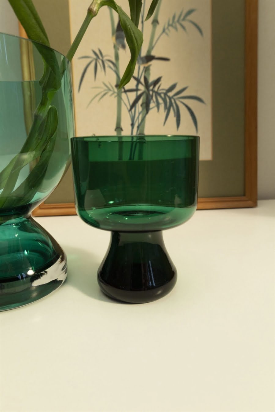 Set of two green Ikebana vases