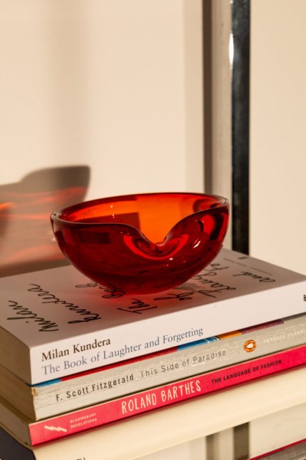 Vintage red art glass catch-all