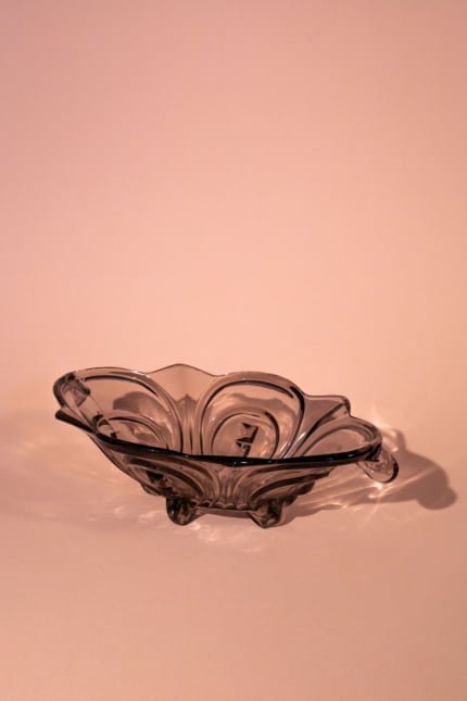 Art deco smokey grey pressed glass fruit bowl, attributed to Walther & Söhne
