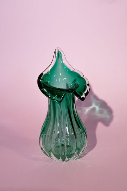 Vintage Czech green glass vase, attributed to Josef Hospodka