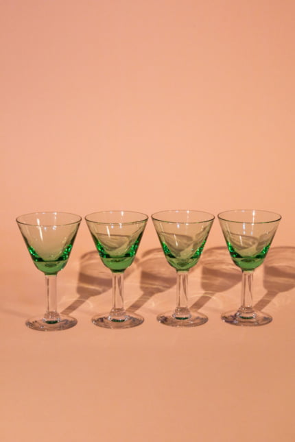 Vintage green stemmed glasses, set of four