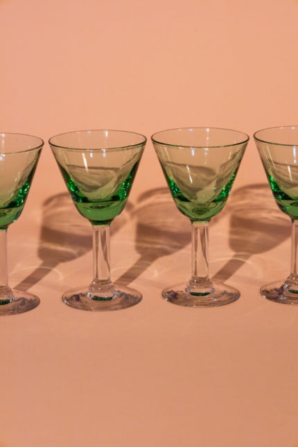 Vintage green stemmed glasses, set of four