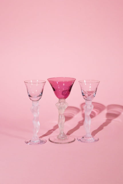 Set of three vintage glasses with nude stem, Bayel France attributed