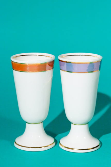 Set of two porcelain coffee cups with iridiscent pattern