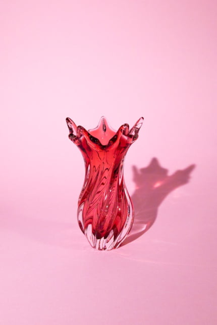 Swirly pink art glass vase, Murano attributed