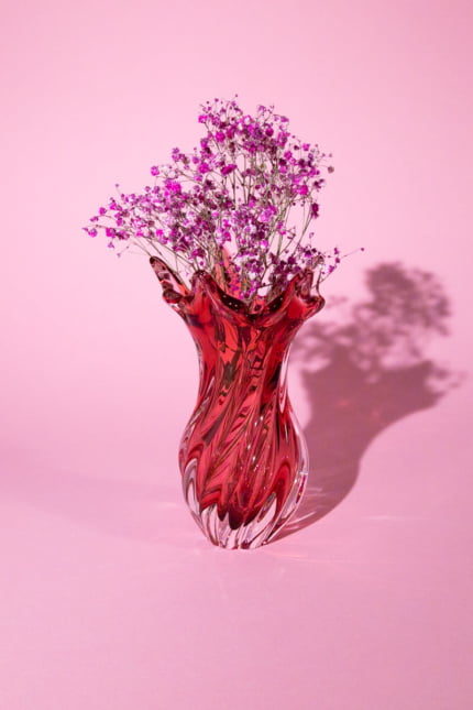 Swirly pink art glass vase, Murano attributed