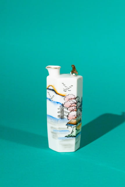 Vintage hand painted Japanese whistling sake pitcher