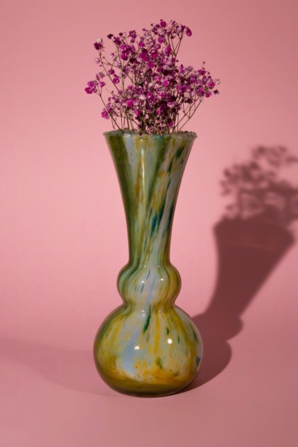 Vintage speckled green art glass vase