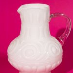 White opaline vintage pitcher with geometric pattern