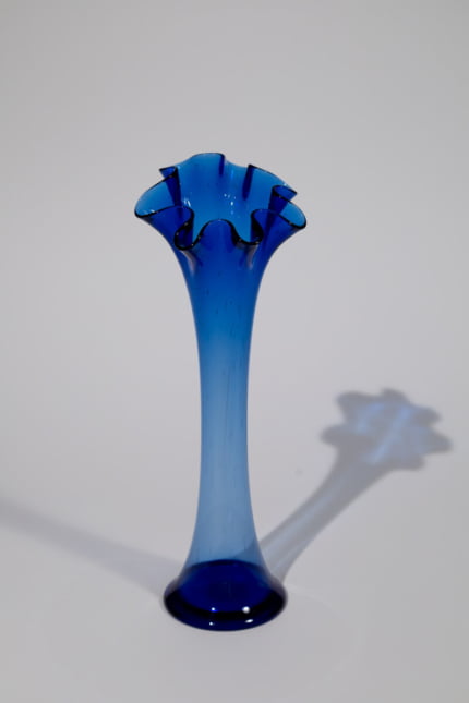 Vintage ruffled cobalt blue vase
