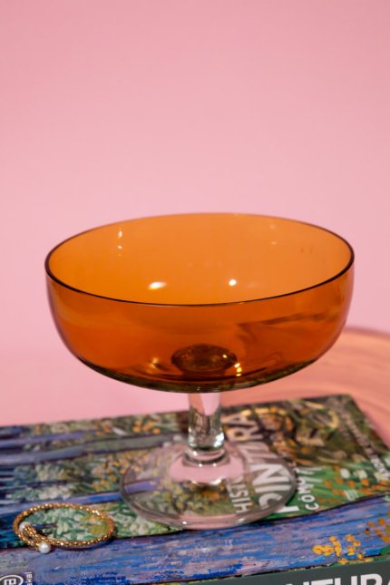 Vintage amber glass stemmed bowl