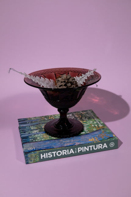 Vintage purple cut glass bowl with stem