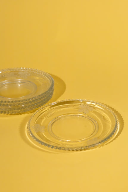 Vintage set of five clear glass dessert plates