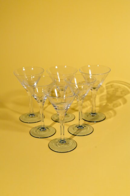 Vintage set of six stemmed glasses with pitcher