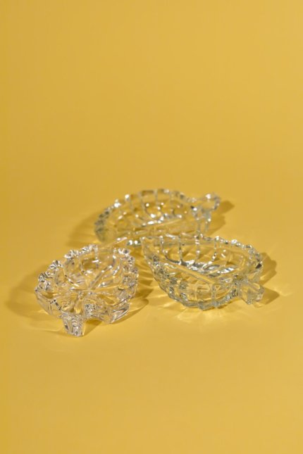Vintage set of three glass leaf dishes