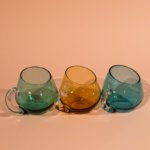 Vintage set of three multicolour glass cups