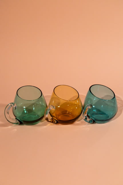 Vintage set of three multicolour glass cups