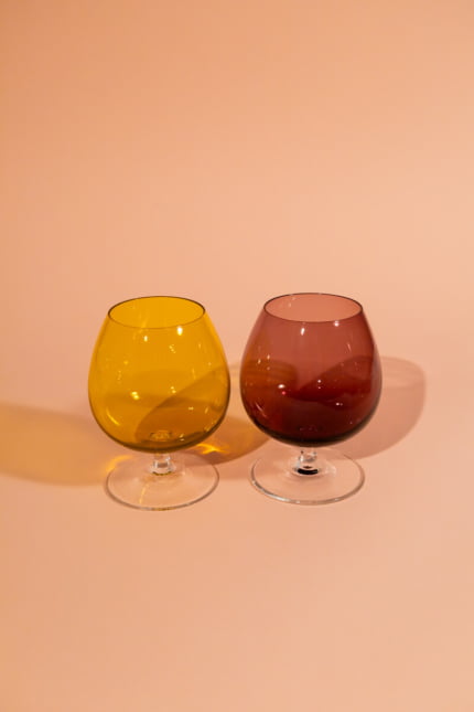 Vintage set of two multicolour stemmed glasses