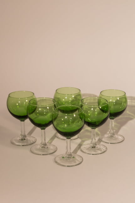 Vintage green wine glasses set of six