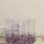 Rare set of 5 tall Alexandrite glasses with sculptural pattern